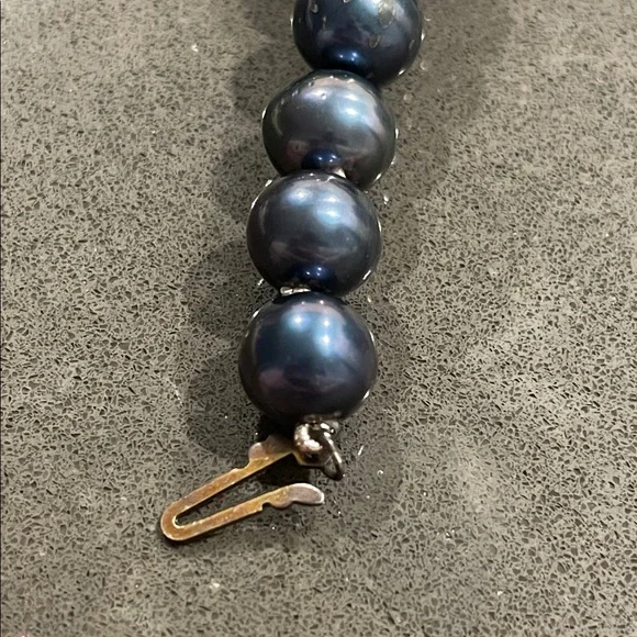 Blue Gray Pearl Necklace with 925 Silver Fish Hook Clasp - Picture 11 of 17